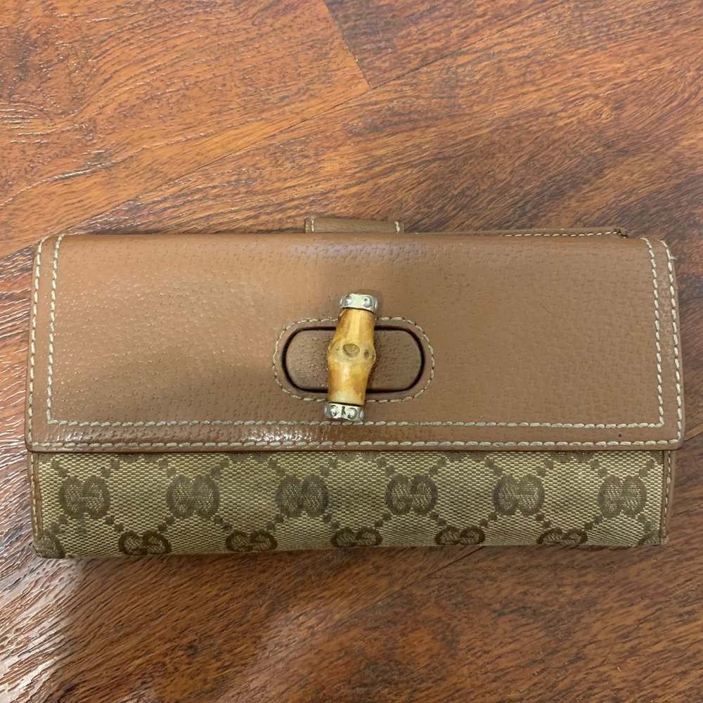 Gucci Monogram Canvas Brown leather wallet